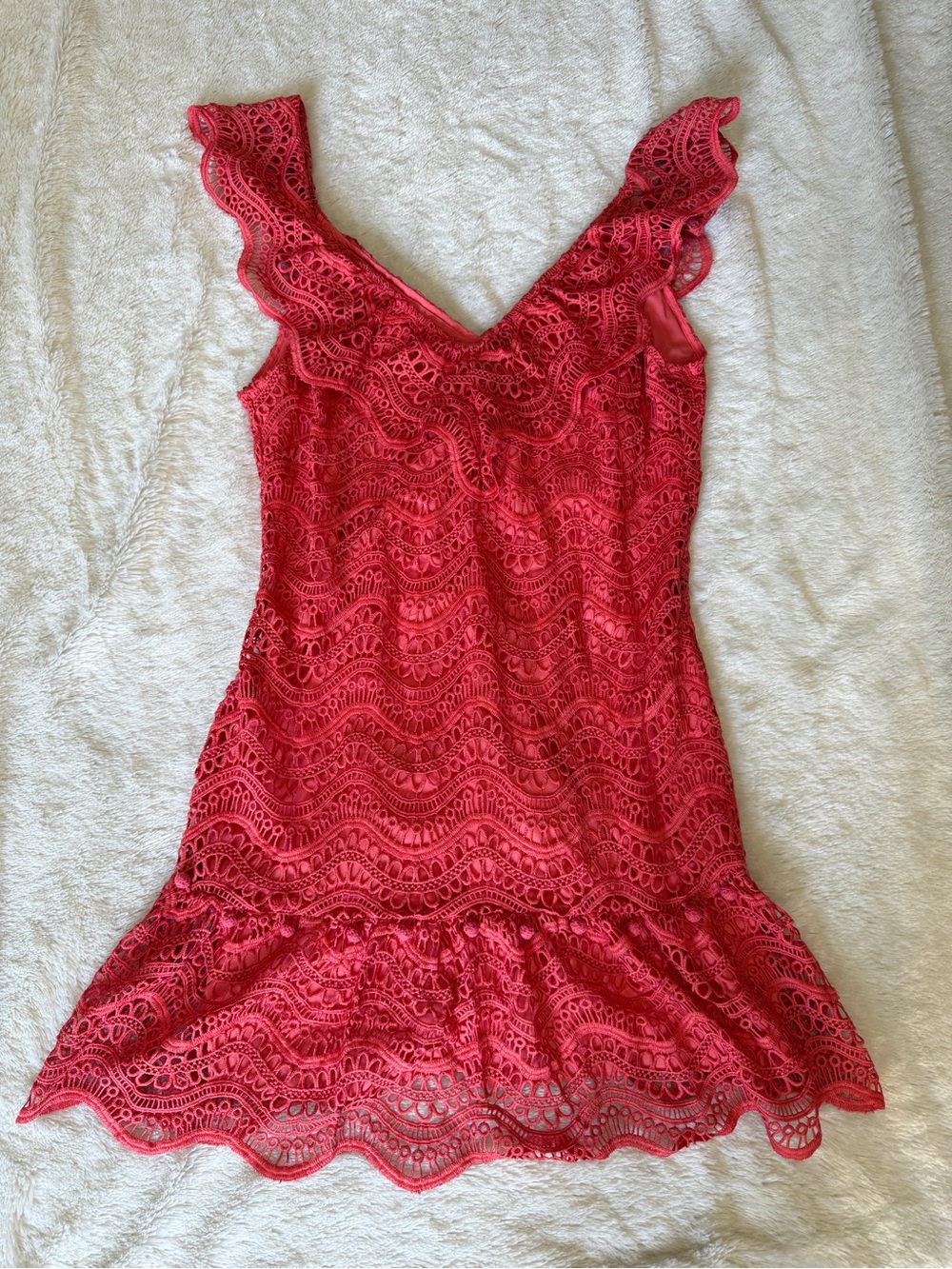 SAYLOR Red Lace Ruffle-Hem Mini Dress